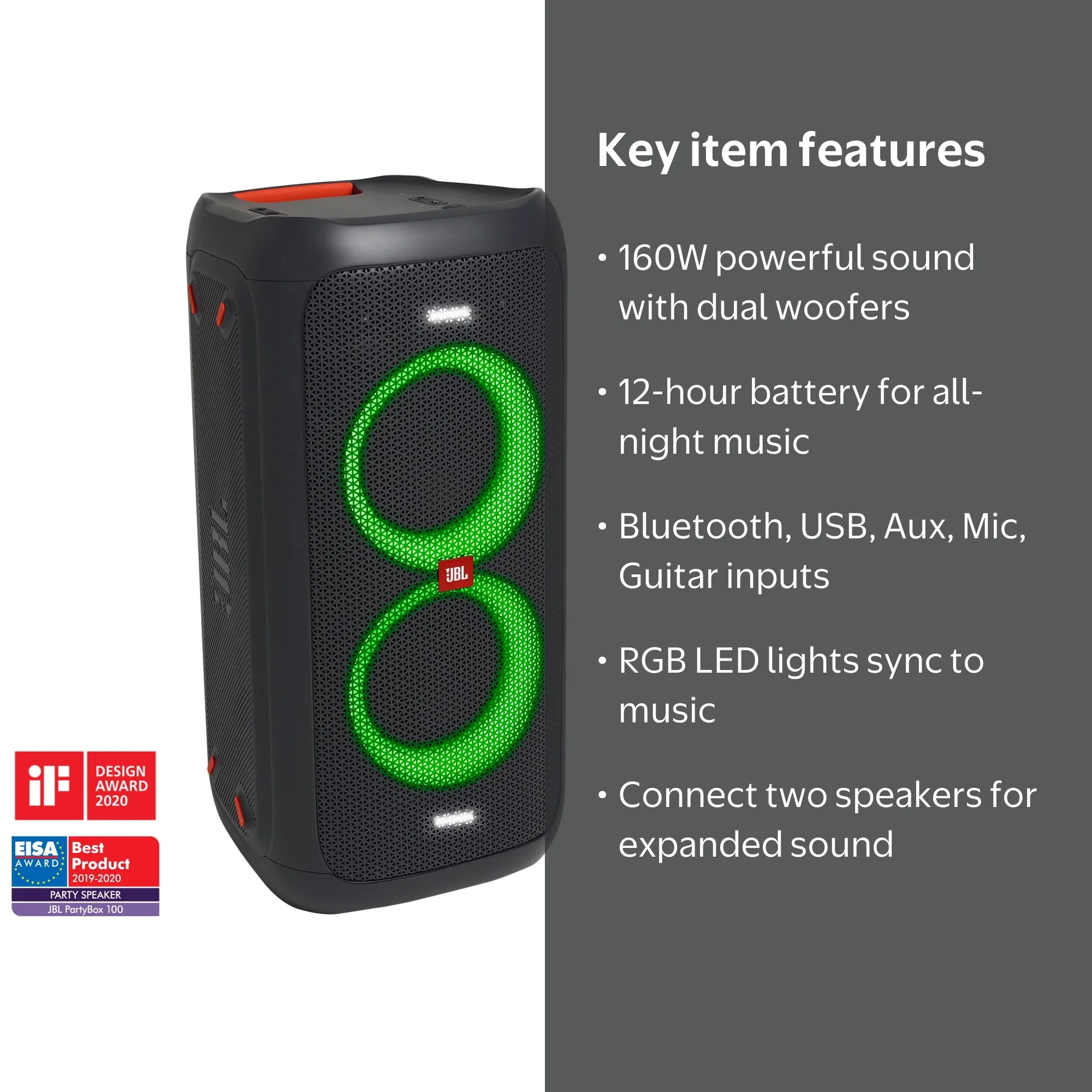 JBL PartyBox 100 Portable Party Speaker with Mic and Bluetooth