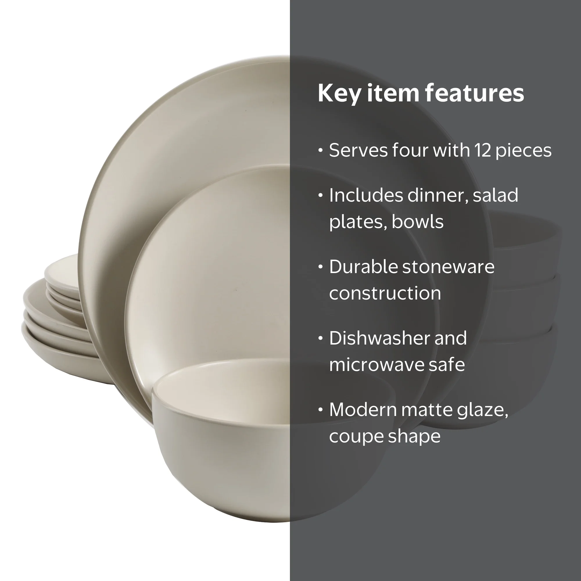 Better Homes & Gardens Zuri Matte 12-Piece Dinnerware Set, Cream
