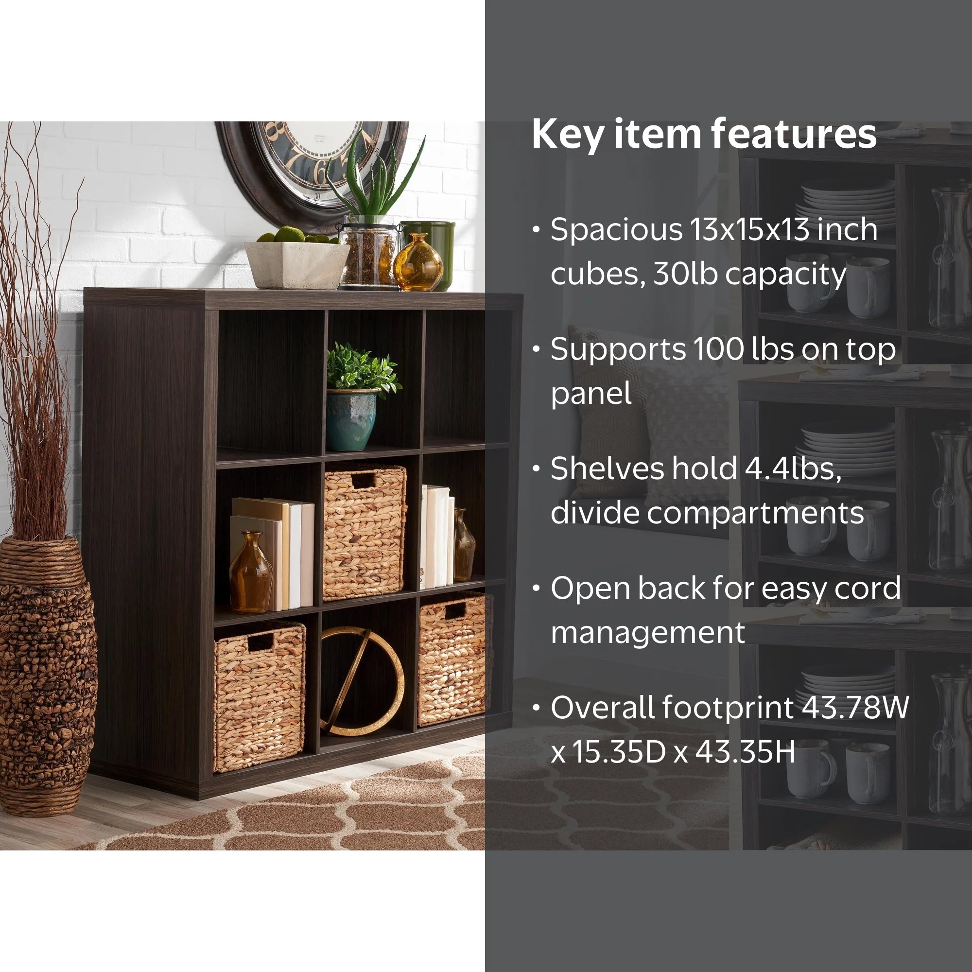 Better Homes & Gardens 9 Cube Organizer with 3 Inserts, Tobacco