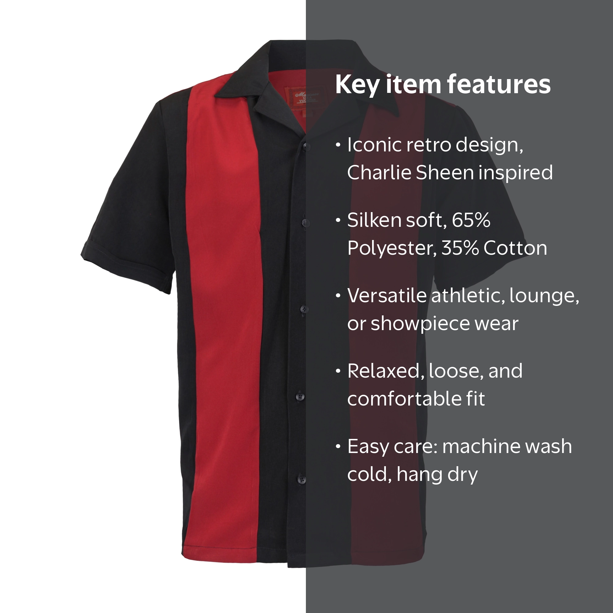 Maximos Men's Retro Charlie Sheen Two Tone Guayabera Bowling Shirt