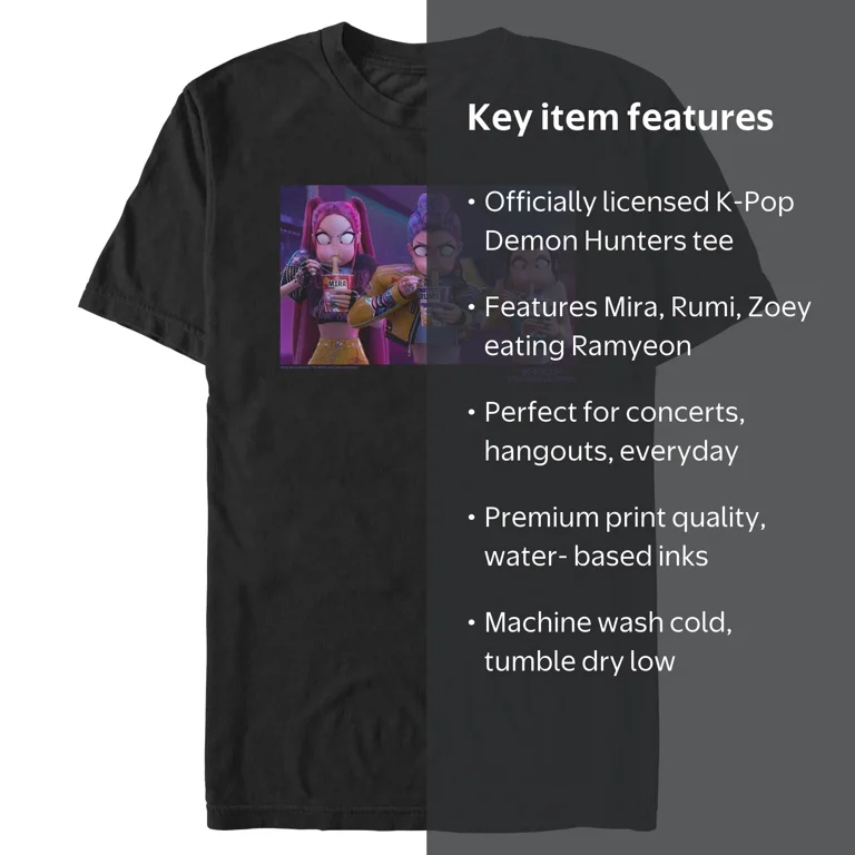 Mens KPop Demon Hunters Rumi, Mira and Zoey Ramyeon T Shirt