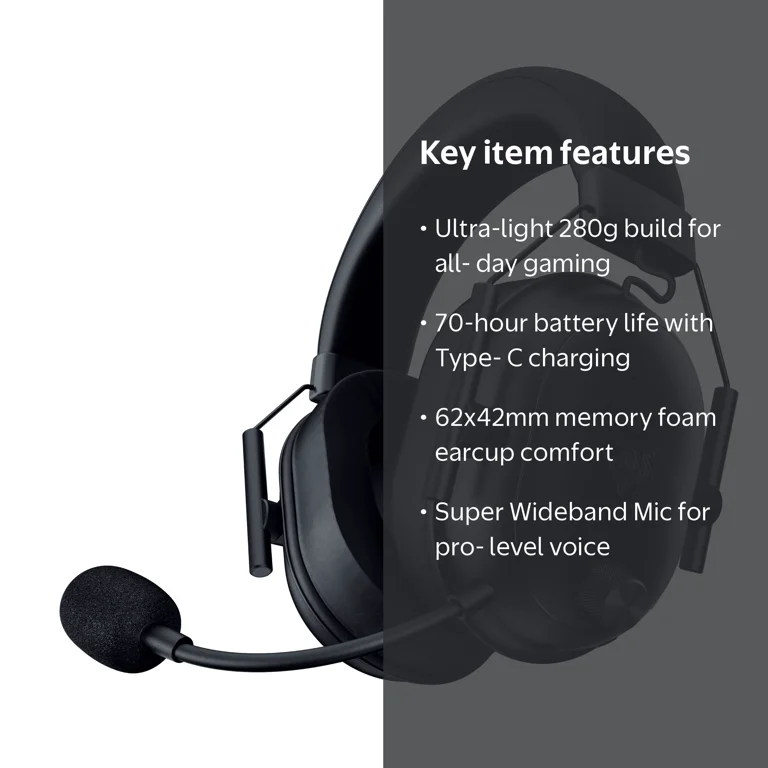 Razer Blackshark V2 Hyperspeed Wireless Esports Headset, 280g