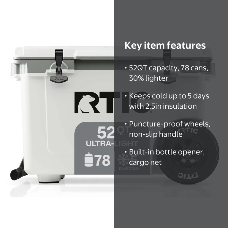 RTIC, Cooler, 52 QT Wheeled Hard-Sided Ice Chest, Fits 76 cans