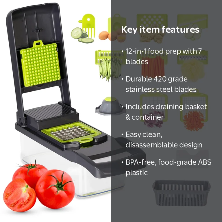 12 in 1 Multifunctional Vegetable Slicer Cutter Shredder With Basket: Ultimate Kitchen Tool