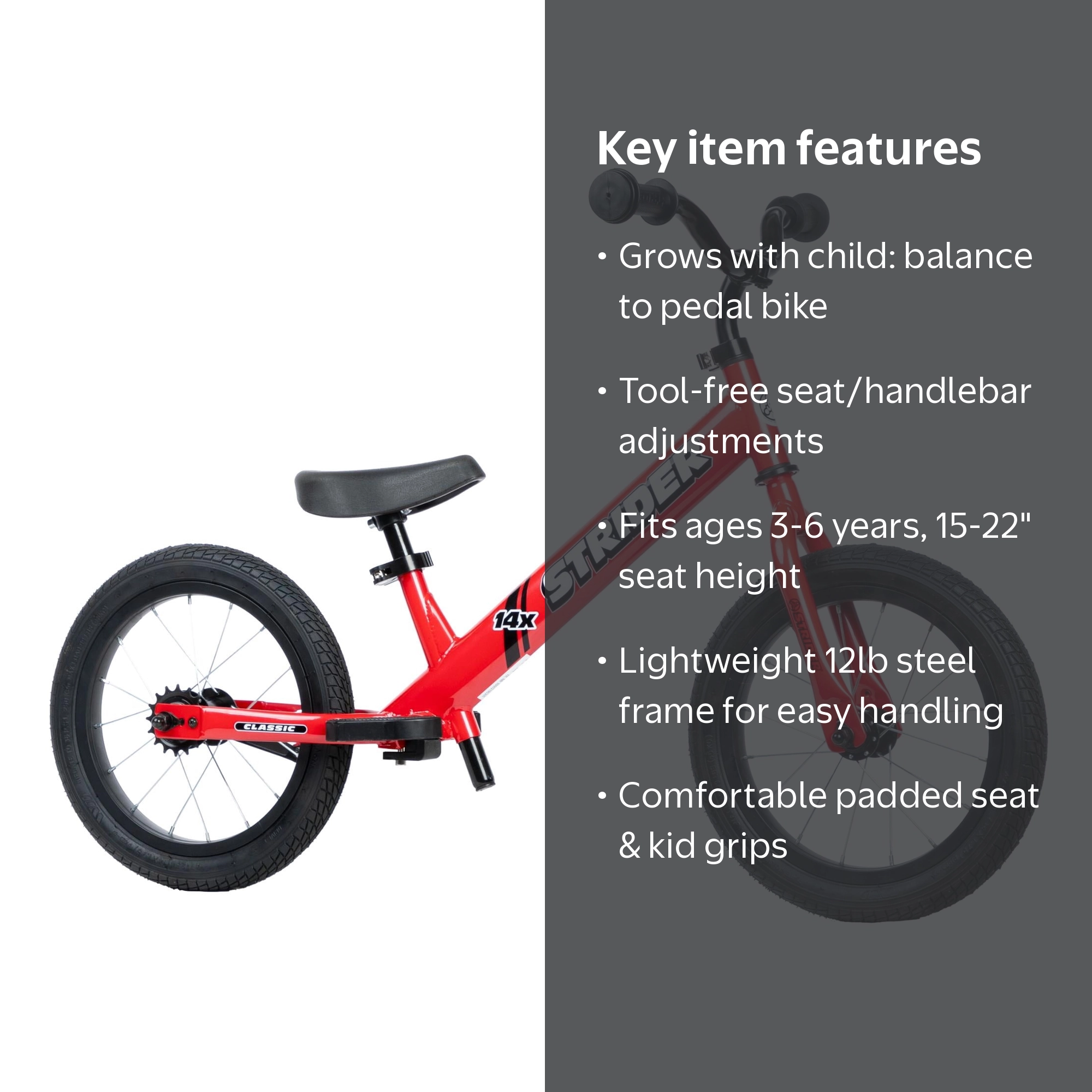 Strider, Balance Bike for Kids, Convert to Pedals, Rocket Red