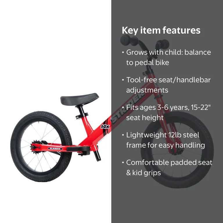 Strider, Balance Bike for Kids, Convert to Pedals, Rocket Red