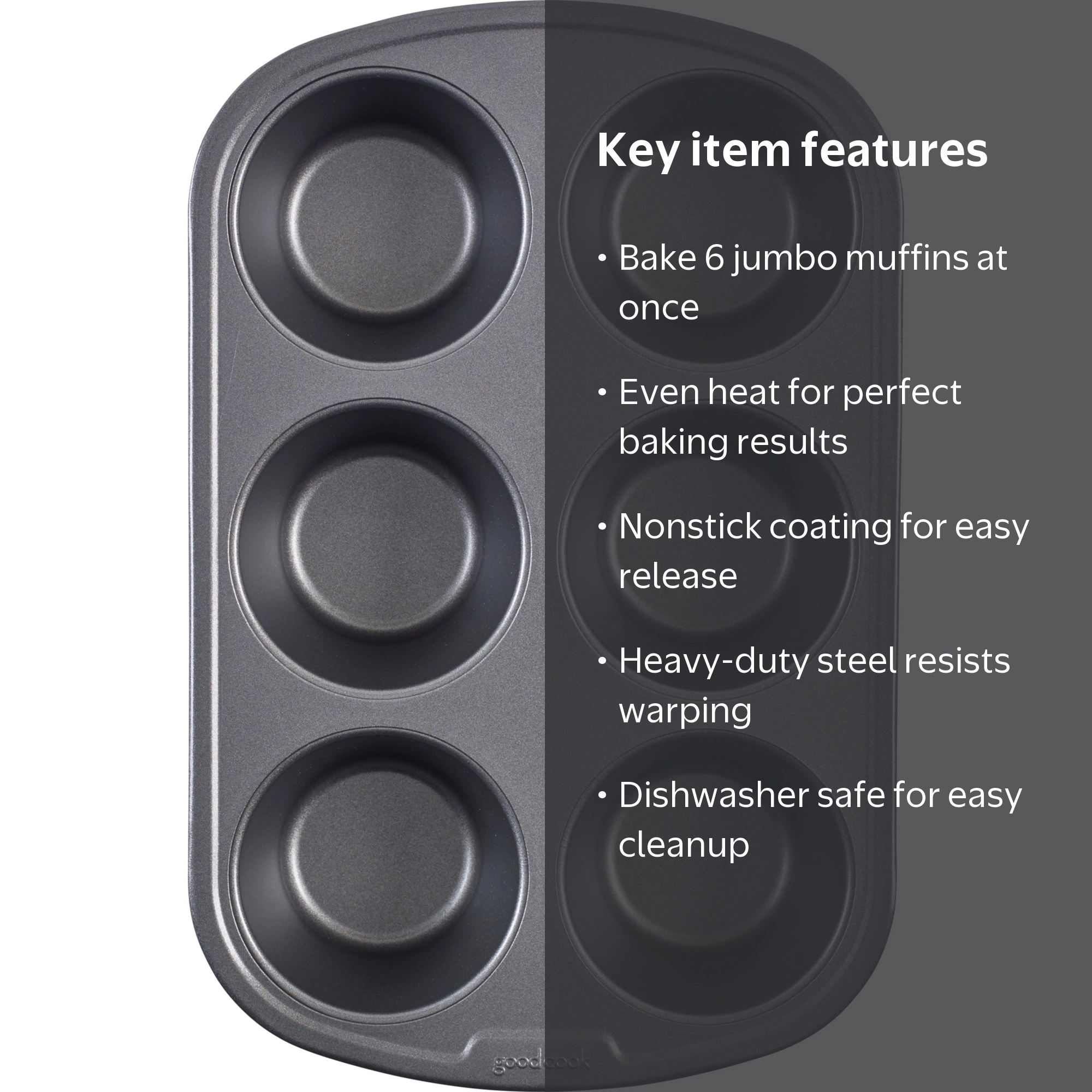 GoodCook 6-Cup Nonstick Large Cupcake and Muffin Bake Pan, Steel