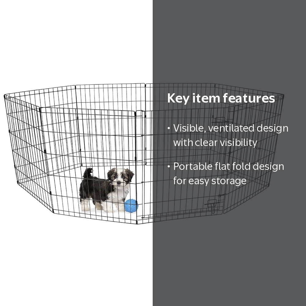 Vibrant Life Foldable 8-Panel Steel Wire Playpen for Dogs, Black