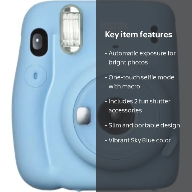 Fujifilm, Instax Mini 11 Instant Camera, Sky Blue with Selfie Mode