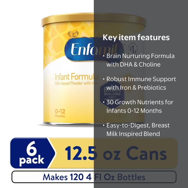 Enfamil Powder Baby Formula with Iron, 12.5 oz ​Can, 6 count