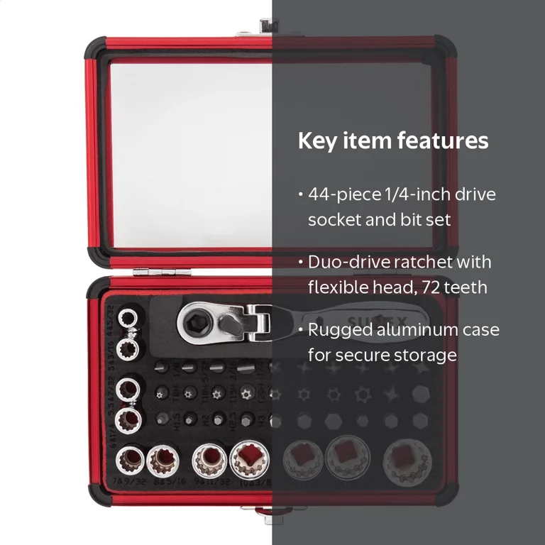 Sunex Tools, Socket & Bit Set, 9732, 44-Piece 1/4