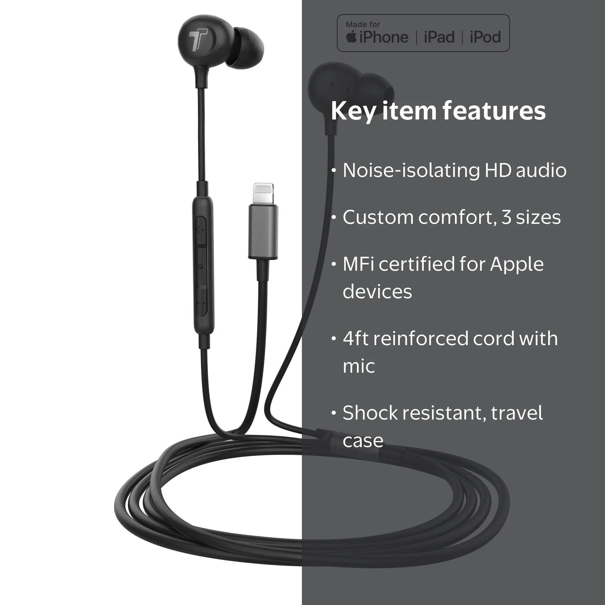 Thore iPhone Earbuds (Apple MFi Certified) Lightning In Ear