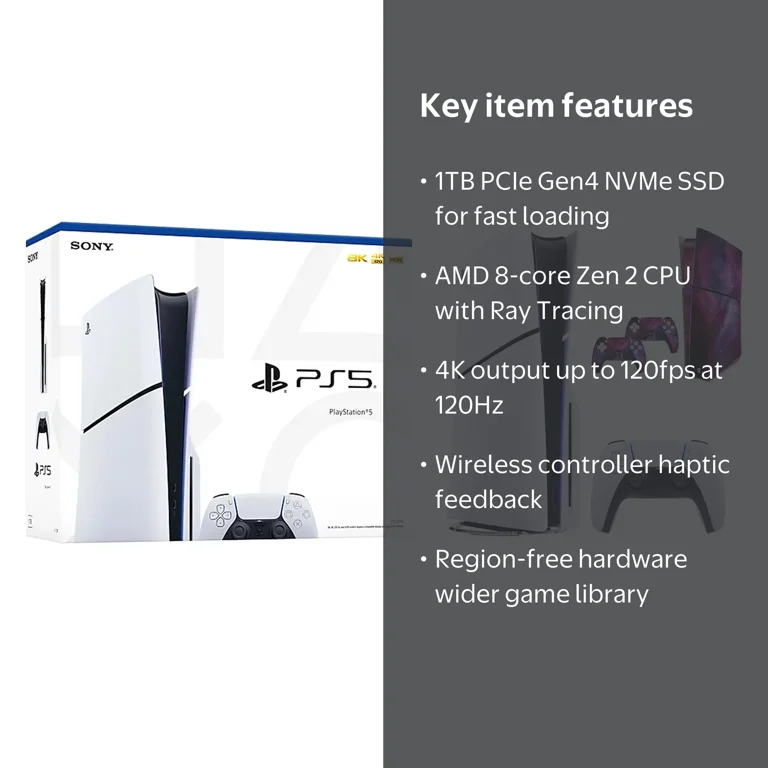 PlayStation 5 Slim Disc Version, 1TB SSD, AMD Ryzen Zen 8 Cores