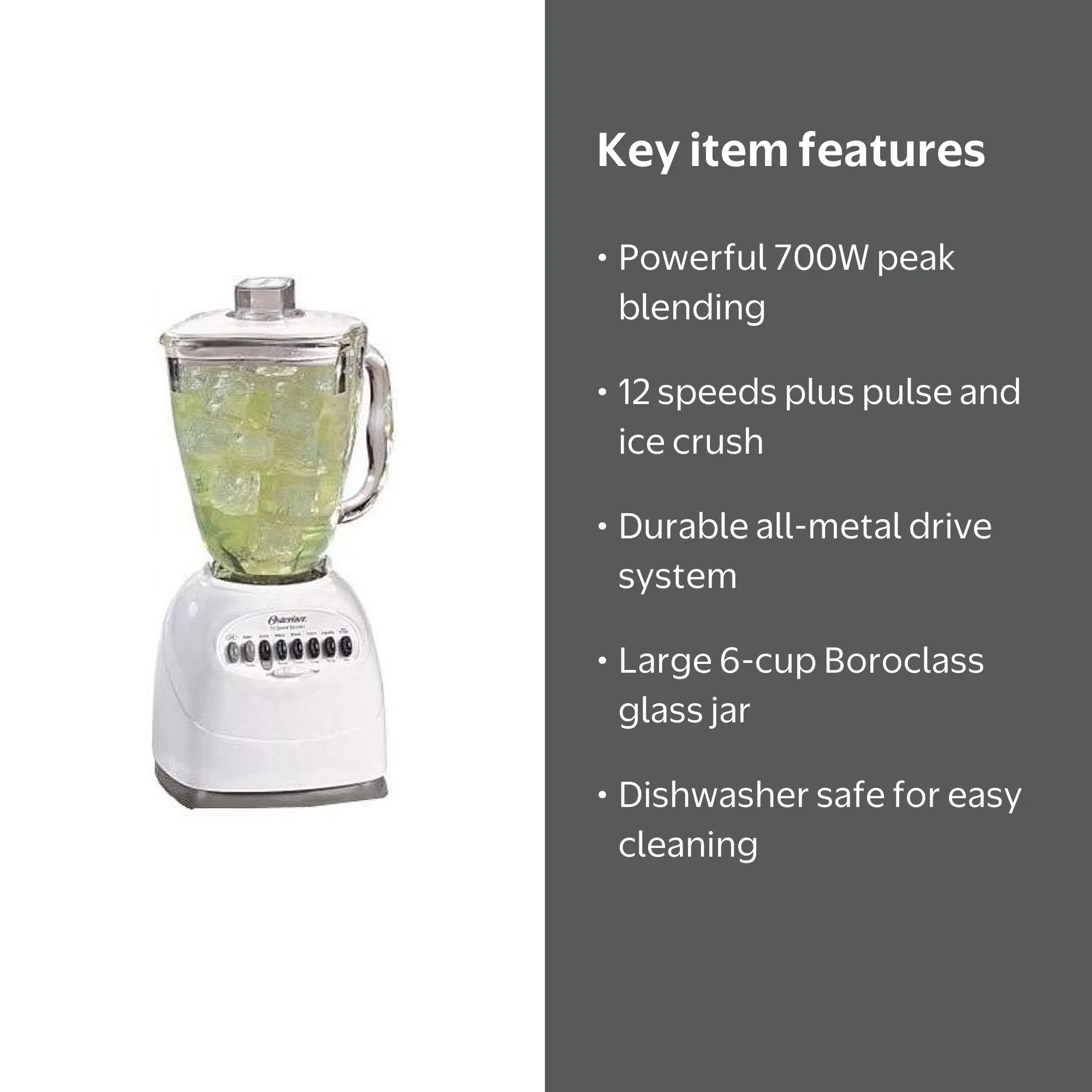 Oster オスター 12スピードブレンダー ミキサー ホワイト Oster 12-Speed Blender 6642 - Boroclass Glass Jar, Ice Crushing