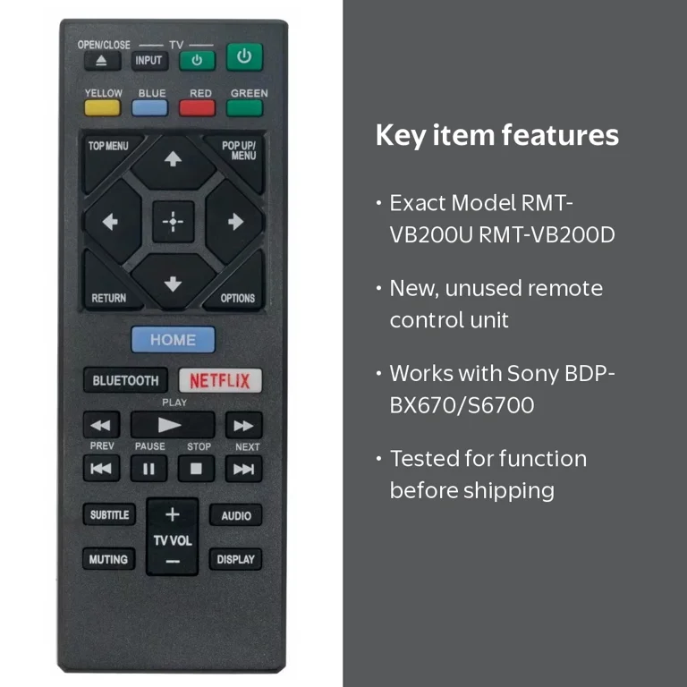 PerFascin, Remote Control, for Sony Blu-ray Player BDP-BX670 BDP