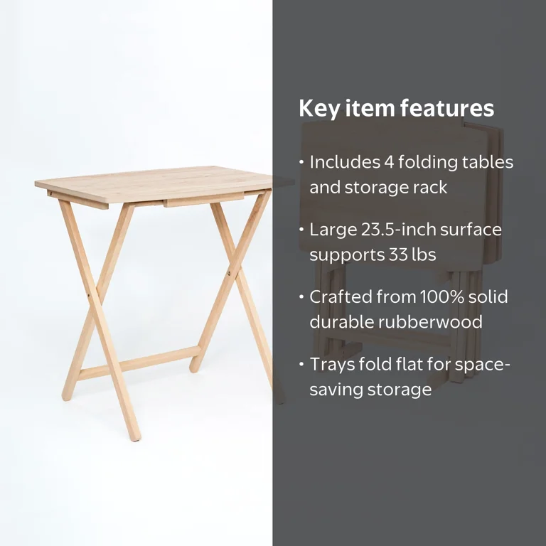 Mainstays 5-Piece XL Solid Rubberwood Folding TV Tray Set with