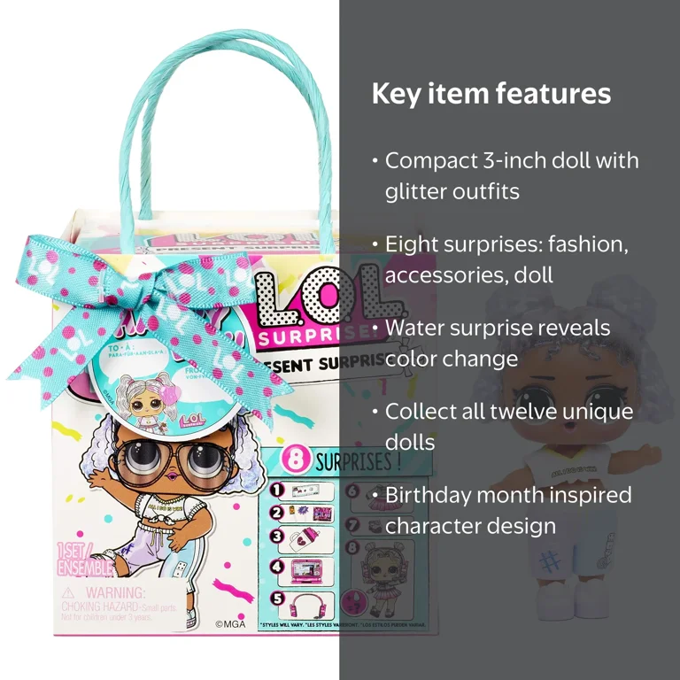 LOL Surprise Present Surprise Series 3 Birthday Month Doll, Ages 4