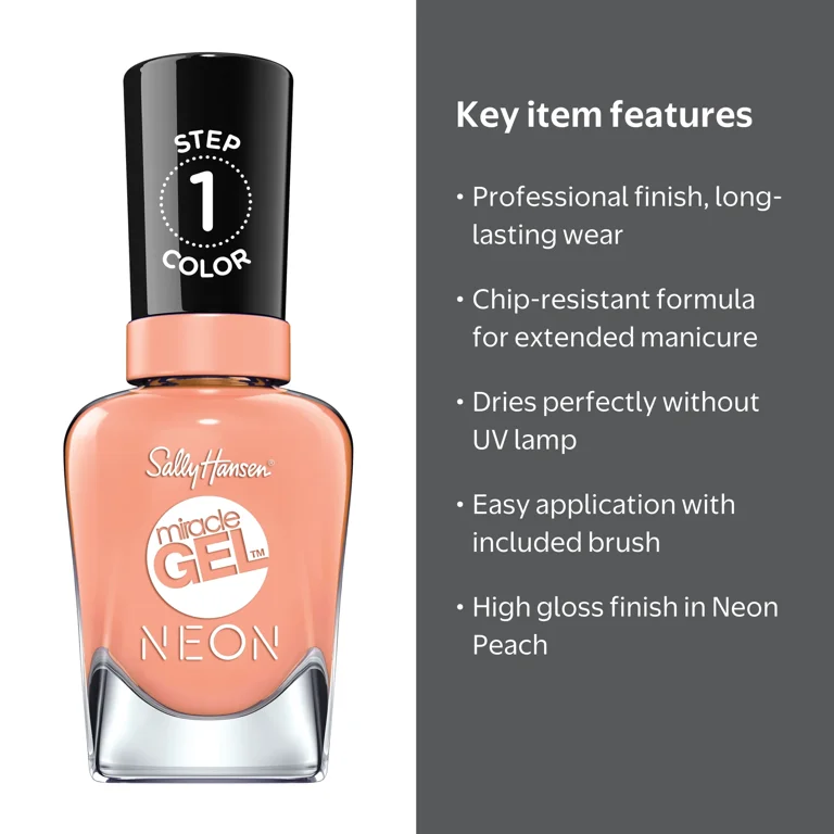 Sally Hansen, Miracle Gel Nail Color, Peach Please Neon, 0.5 oz