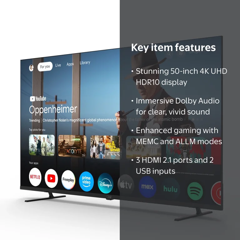 FPD 50-inch Smart TV, 4K UHD Google TV, HDR10, Dolby Audio, Voice