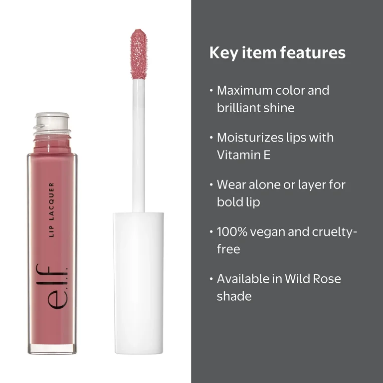e.l.f. Cosmetics, Lip Lacquer, Wild Rose, Moisturize with Vitamin