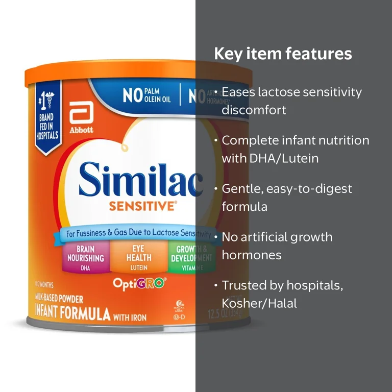 Similac Sensitive Powder Baby Formula, 12.5-oz Can, Kosher, Halal