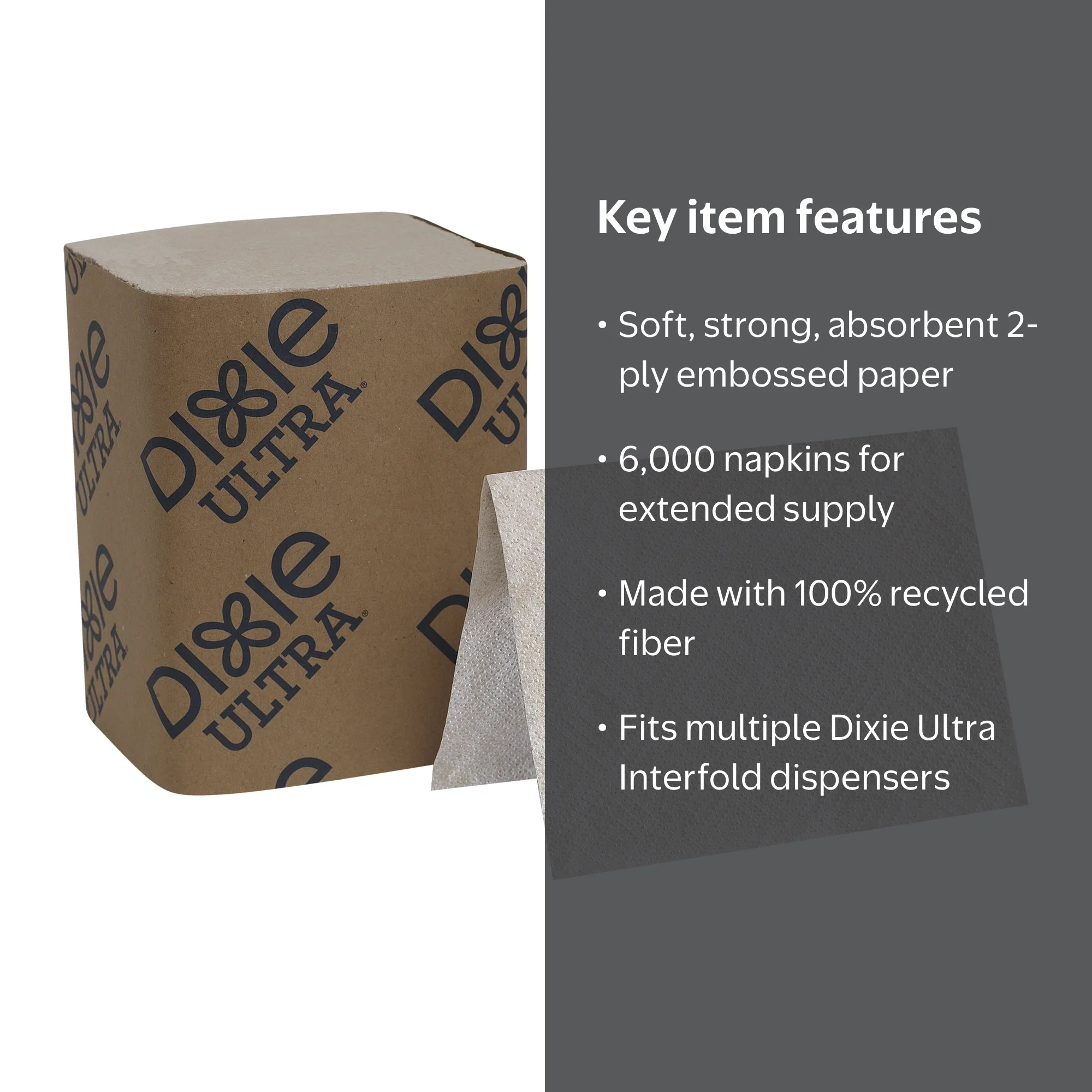 Dixie Ultra 2-Ply Interfold Paper Napkin, 32019, White, 6,000