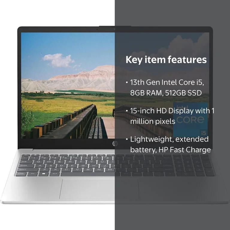 HP 15 inch Laptop, HD Display, 13th Generation Intel Core i5-1334U