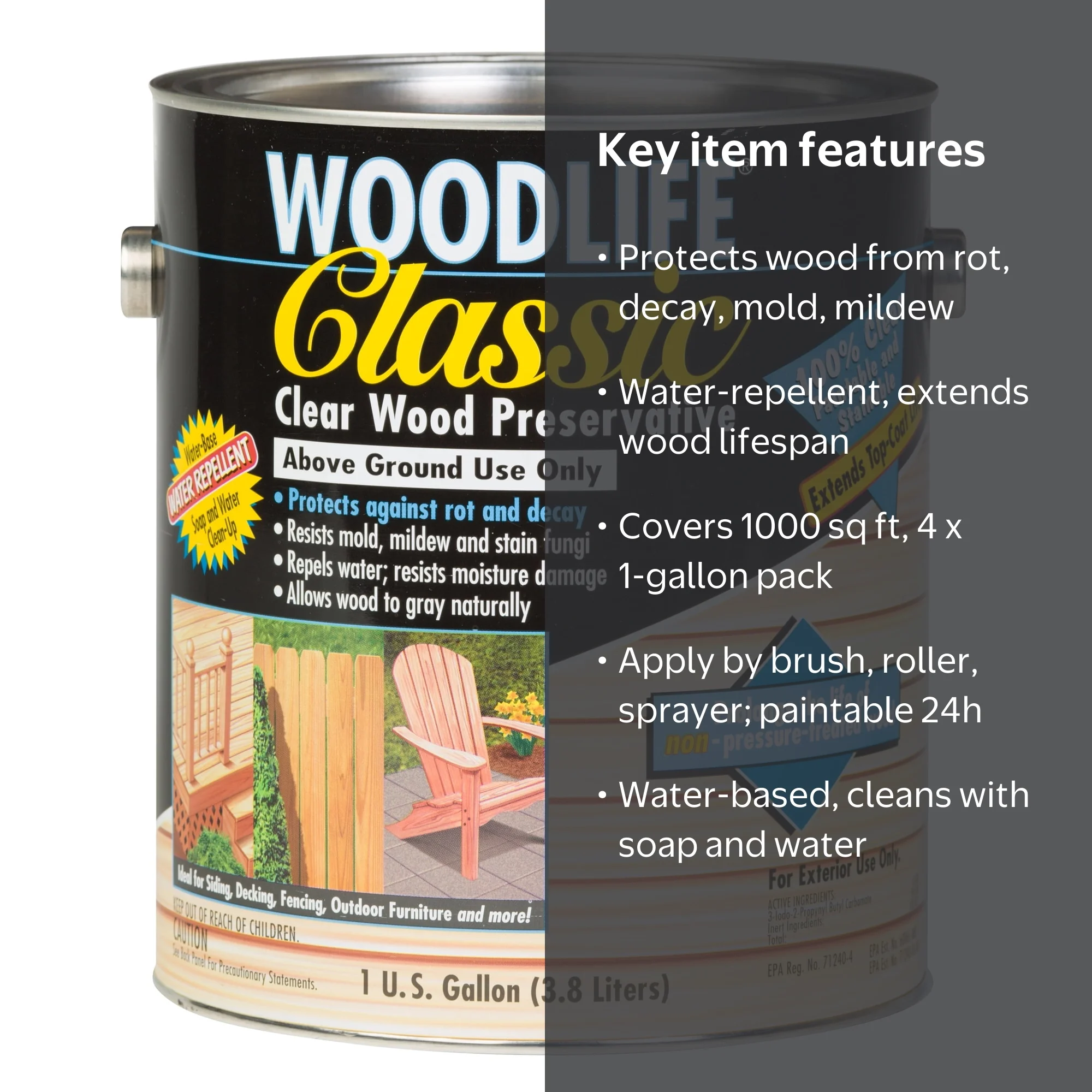 4 Pack, Clear, Wolman Woodlife Classic Exterior Wood Preservative