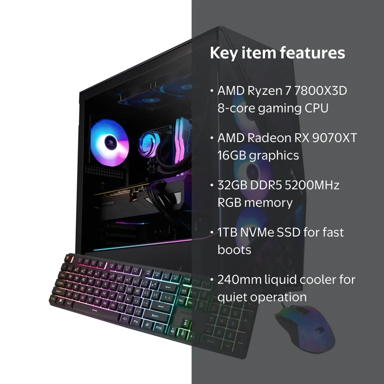 iBUYPOWER, Gaming PC Desktop, SBA7R97XT01, AMD Ryzen 7 7800X3D CPU