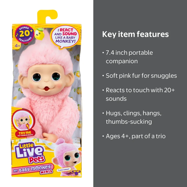 Little Live Pets Baby Monkey Minis – Luna Lemon. Interactive Pet