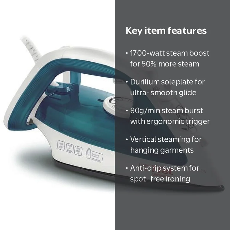 T-Fal, FV4017, Ultraglide Steam Iron, 1700 Watts, Blue - Walmart.com
