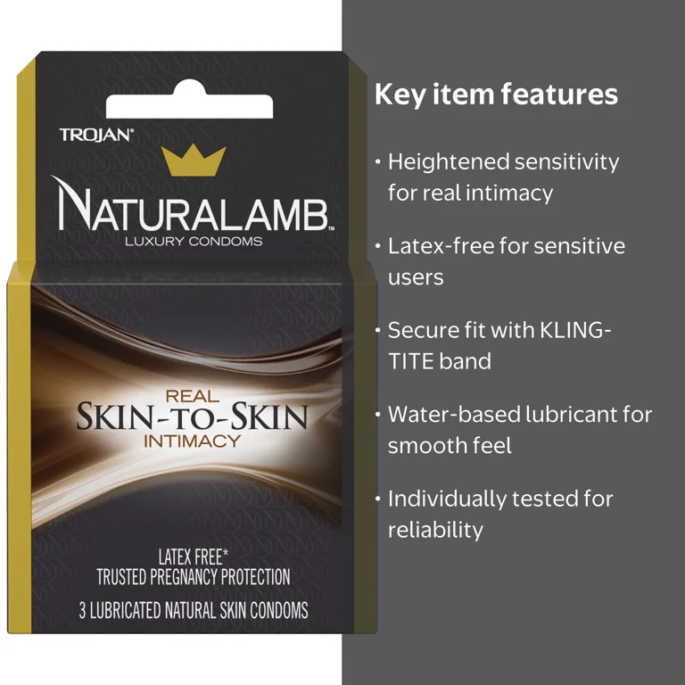 Trojan NaturaLamb Latex Free Luxury Lubricated Condoms, 3 Count