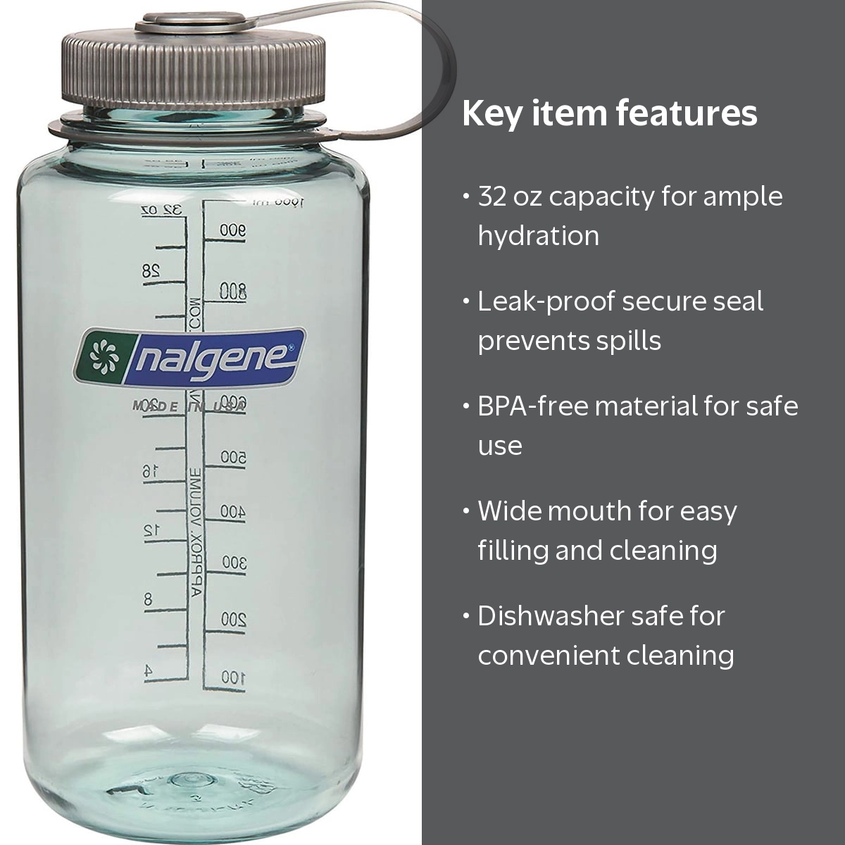 Nalgene Tritan Wide Mouth 32 oz Water Bottle - BPA Free, Daily Use