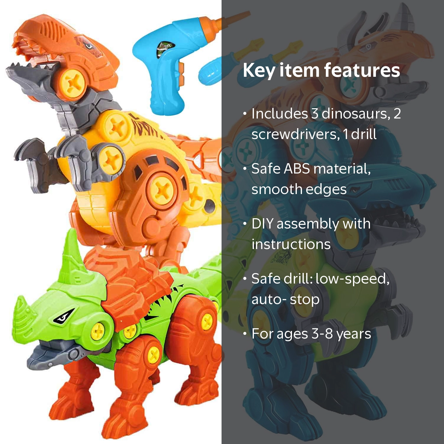 NETNEW Take Apart Dinosaur Toys, Electric Drill, STEM Engineering