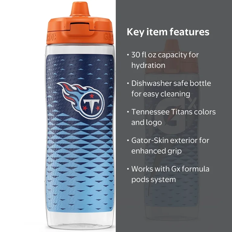 Gatorade Gx Tennessee Titans Non-Slip Squeeze Bottles, 30 fl oz