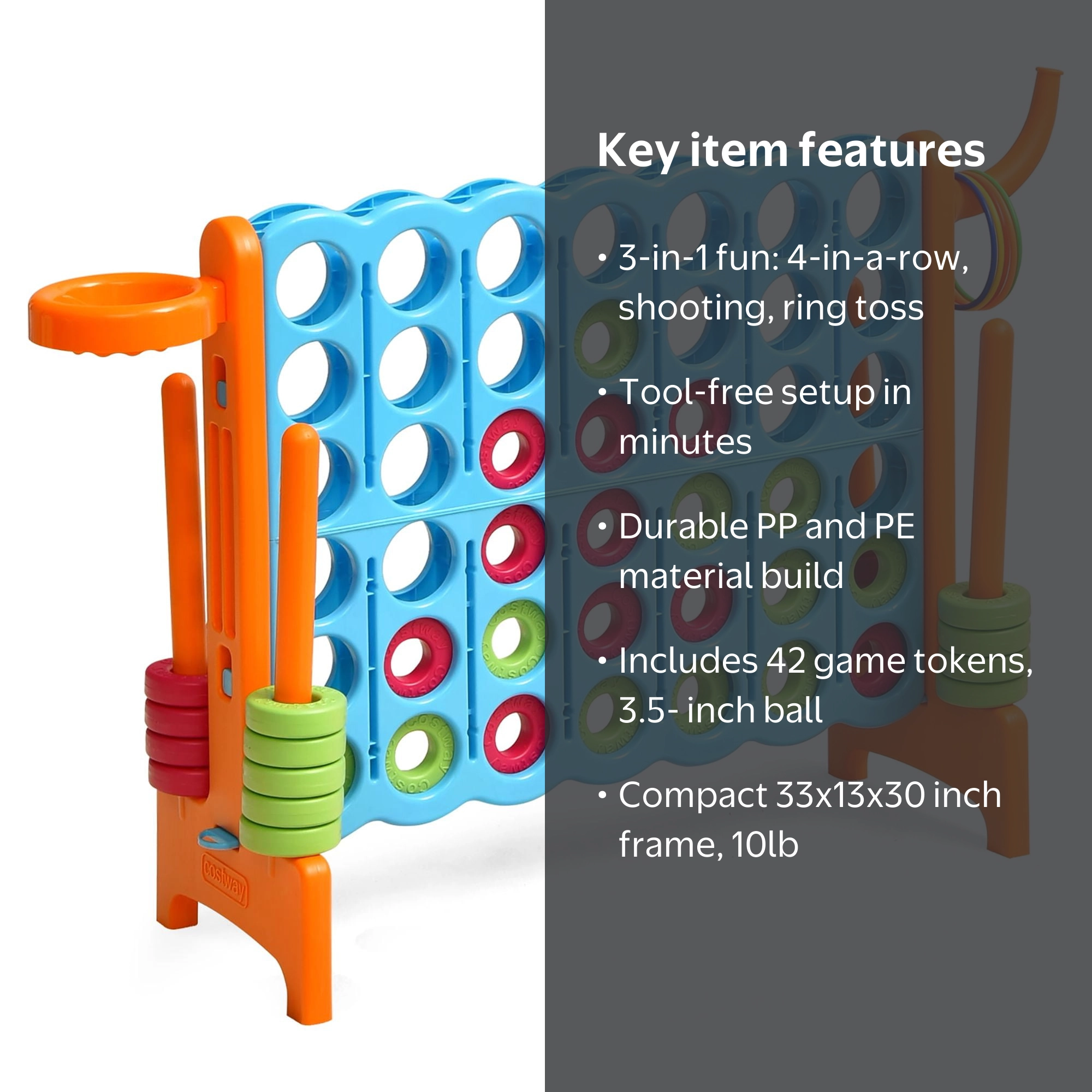 Costway, 4-in-A Row Giant Game Set, 33'' x 13'' x 30'', Orange