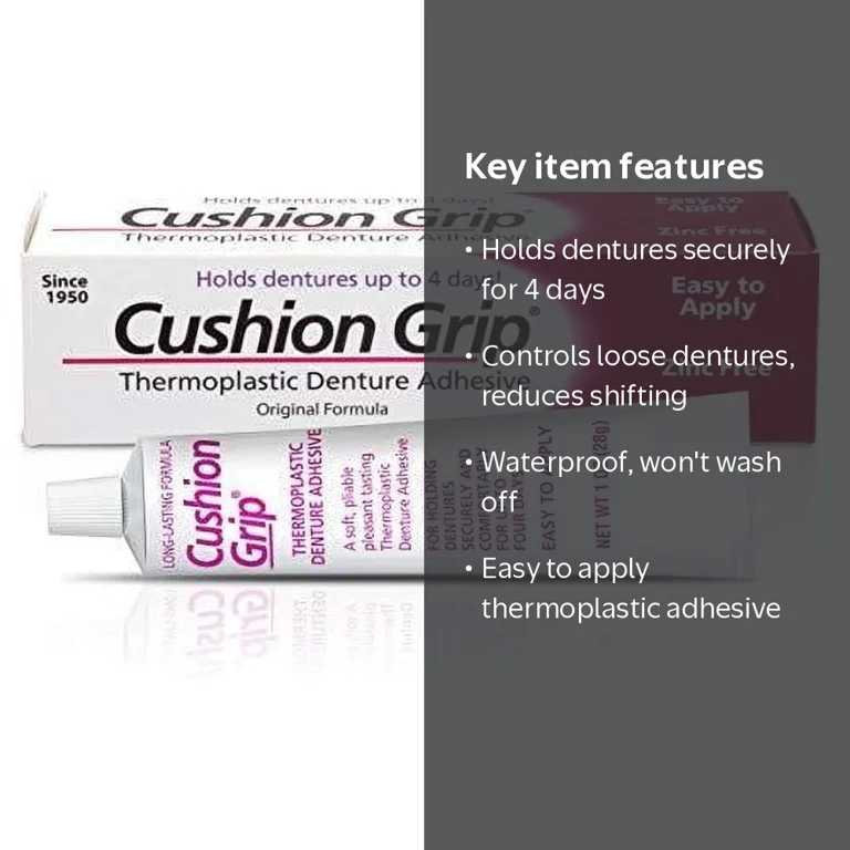 Cushion Grip: Thermoplastic Denture Adhesive, 1 oz HSA/FSA