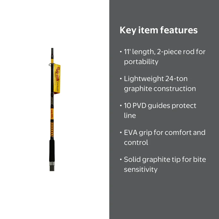 Ugly Stik 11' Carbon Crappie Spinning Rod, 2 Piece, Graphite, High