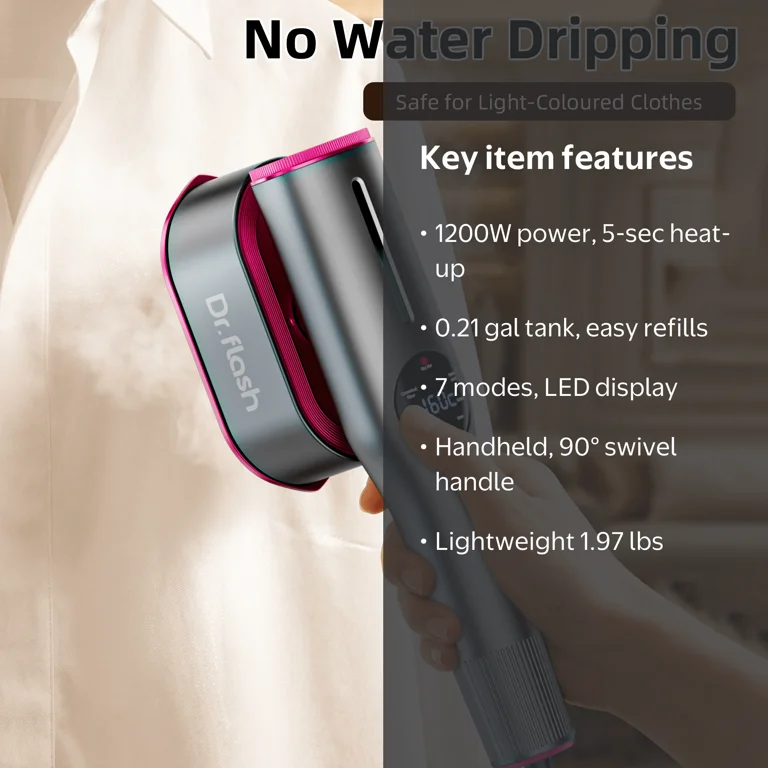 dress steamer walmart Dr.Flash 1200W Handheld Garment Steamer, Portable Clothes with LED Display, 7 Settings, 90 Degree Swivel Handle for Home and Travel 14.5H x 9W x 11.5D True & Tidy Portable Vertical