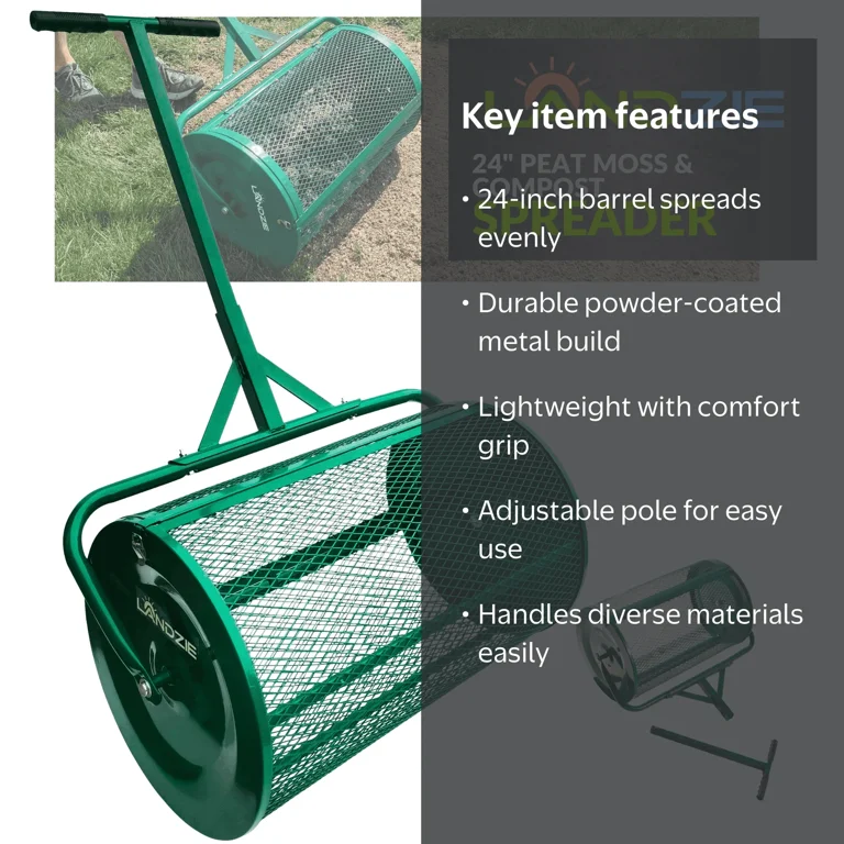 Landzie Compost Spreader 24 Inch Walk-Behind Lawn & Garden