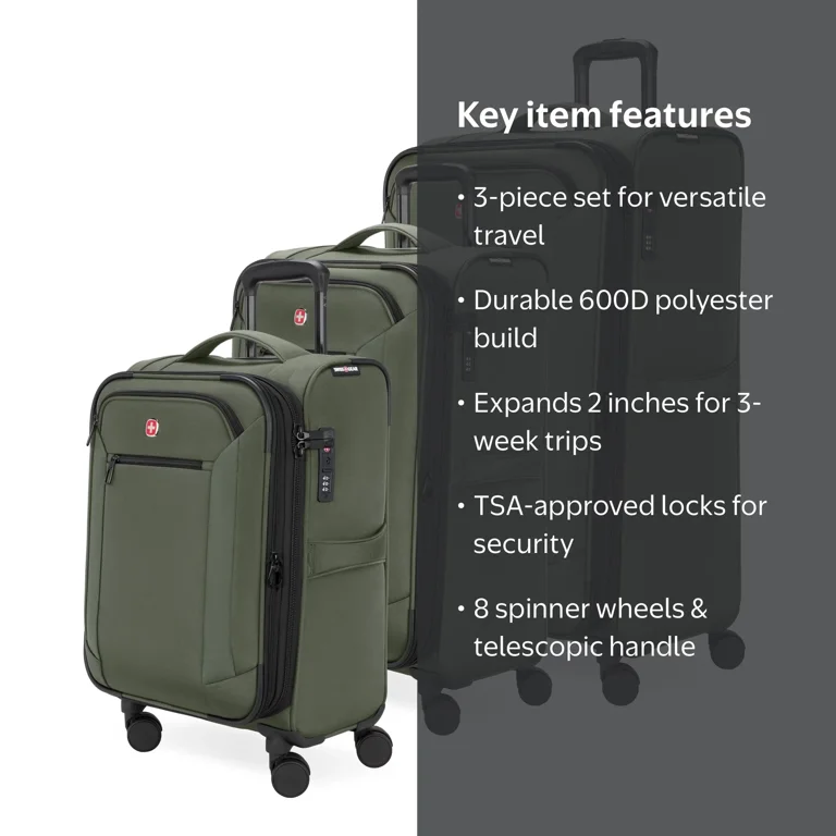 SWISSGEAR Stride 3-Piece Expandable Spinner Luggage Set, Olive