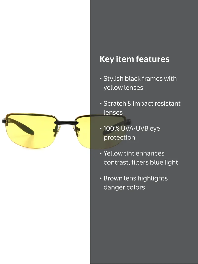 Foster Grant Ironman Night Driving Glasses Black Frames Yellow