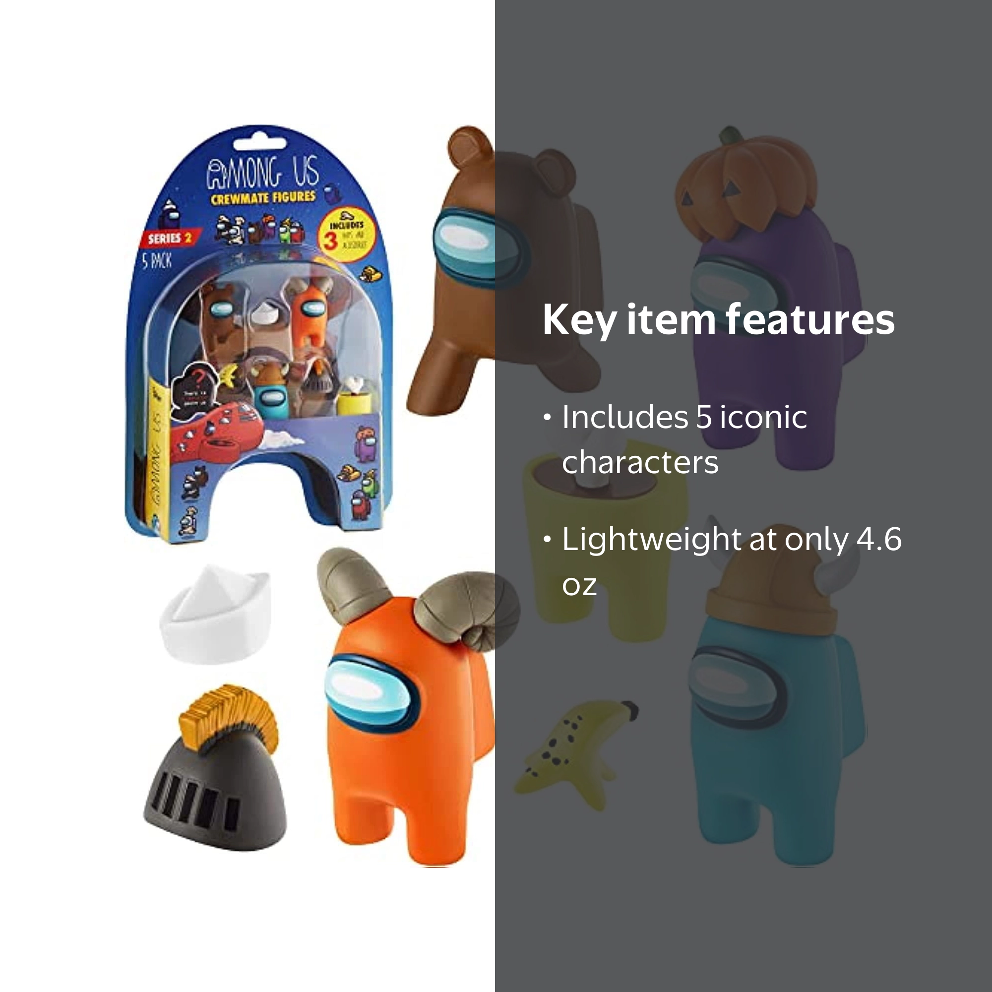 PMI Among Us Mystery Crewmate Figures 5pk, Includes Impostor, 4.6