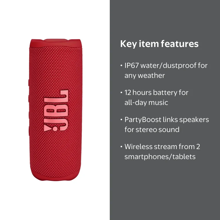 JBL Flip 6 - Portable Waterproof Speaker - Red with 12 Hours