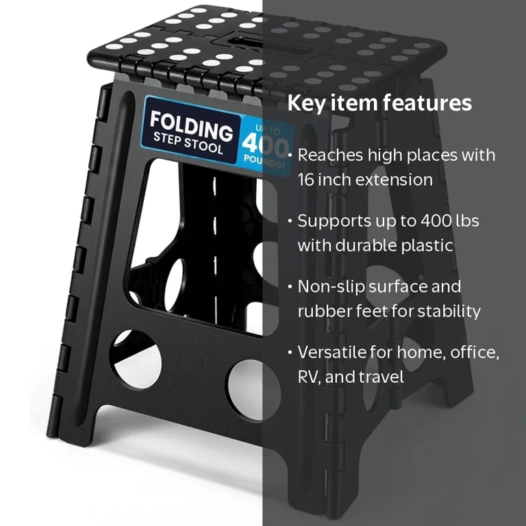 ACSTEP, Folding Step Stool, 16 Inch, Heavy Duty, Supports Up to