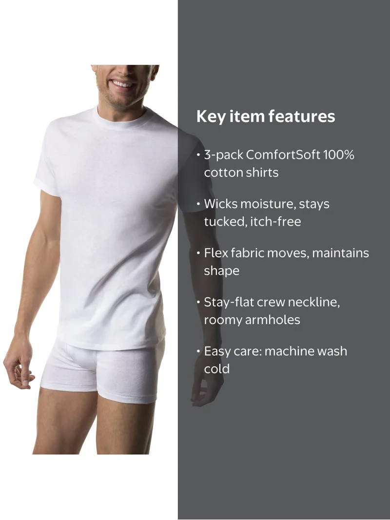 Hanes, Men's White Crew T-Shirt Undershirts, 3 Pack - Walmart.com