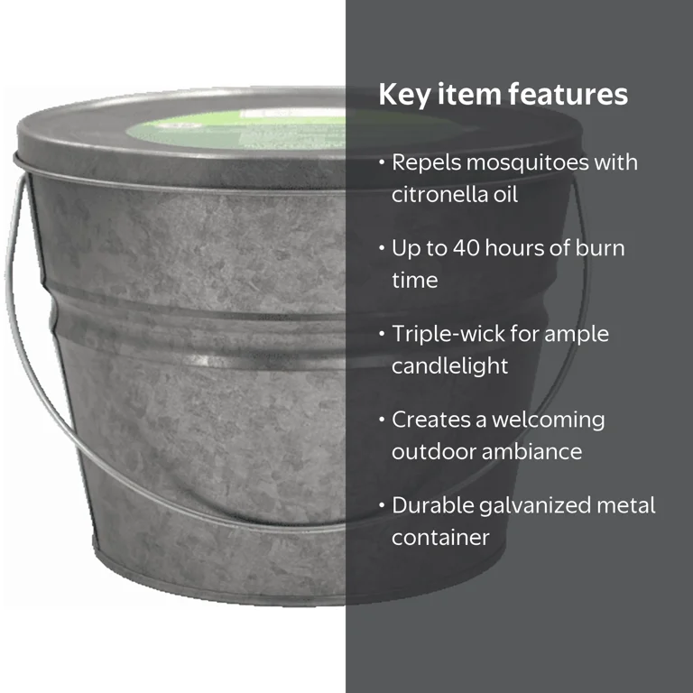 Mainstays Outdoor Citronella Candle 24oz Metal Bucket with 40 Hr