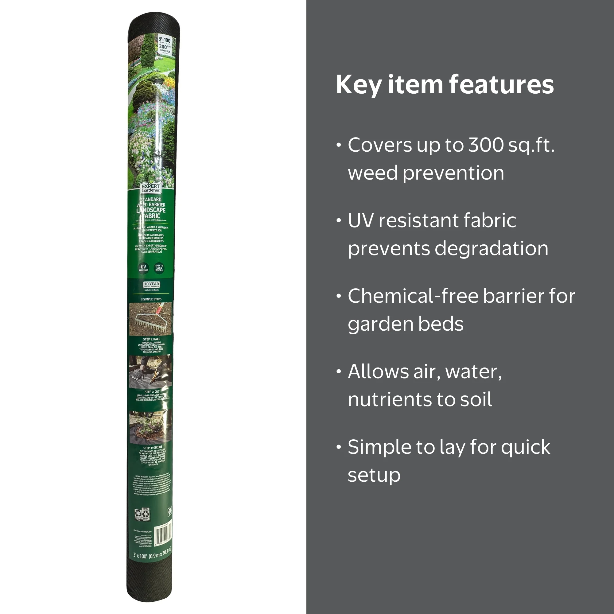Expert Gardener Weed Barrier Fabric 3' x 100' UV Resistant