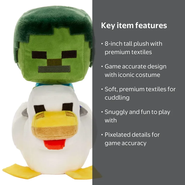 Minecraft, Plush Zombie Chicken Jockey Toy, 8-inch, Soft Doll