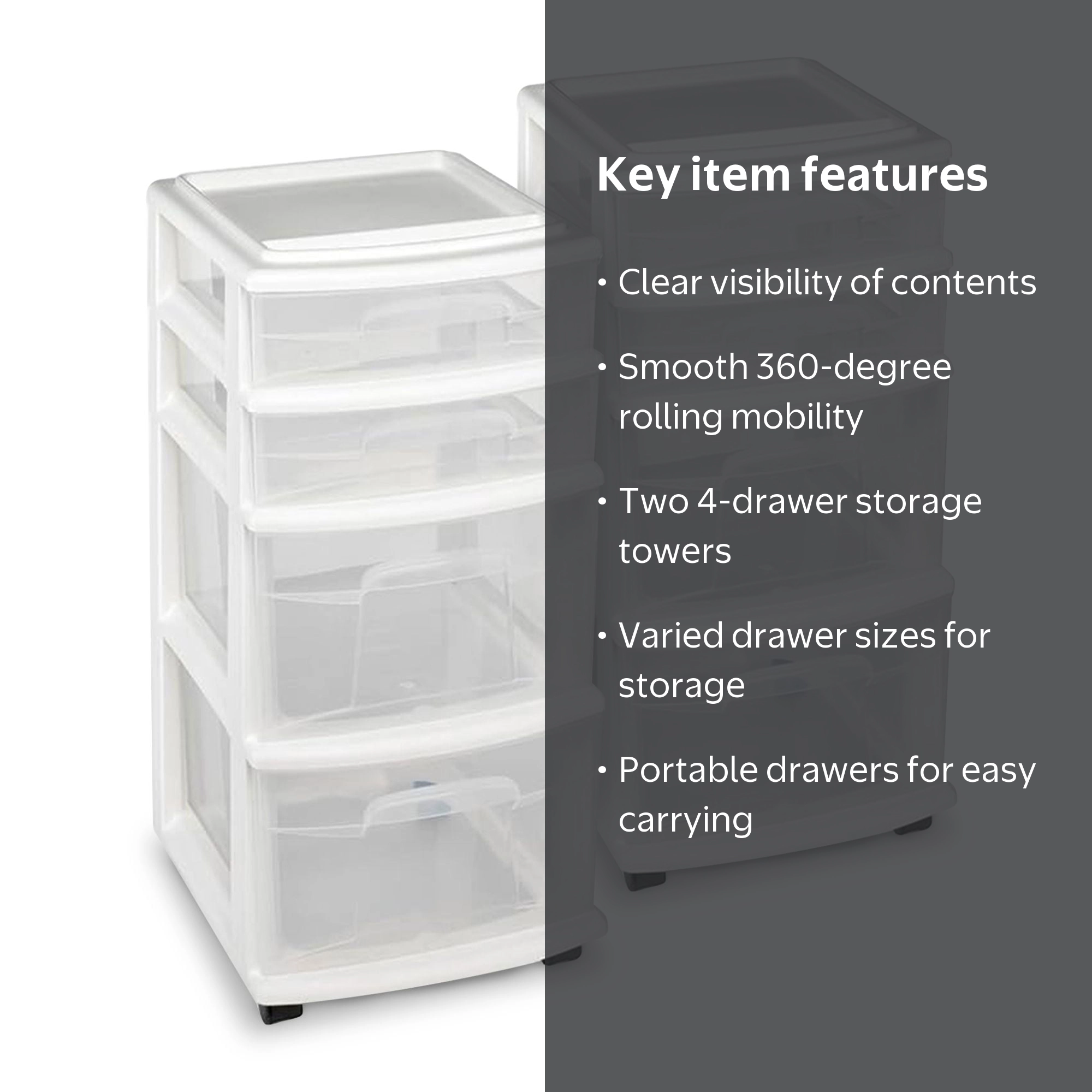 Homz, Plastic 4 Drawer Storage Tower, 12.5x14.25x25.5 inches, 2